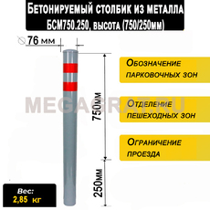 Бетонируемый столбик из металла БСМ750.250 - Дорожное оборудование с доставкой по всей РФ