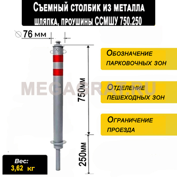 Съемный столбик из металла (загл шляпка, проушины) ССМШУ750 - Дорожное оборудование с доставкой по всей РФ